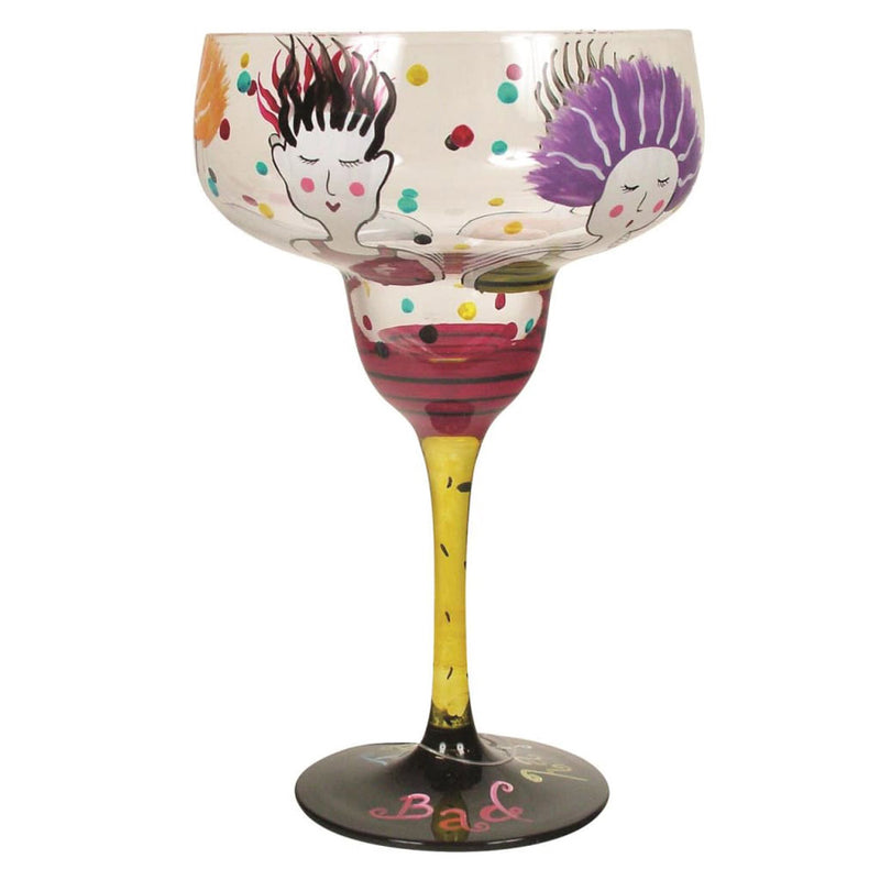 Bad Hair Day Hand-Painted Margarita Glass