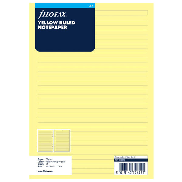 Filofax Ruled A5 Notepaper Refill (Yellow)