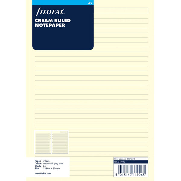 Filofax Ruled A5 Refill 25pk (Cotton Cream)