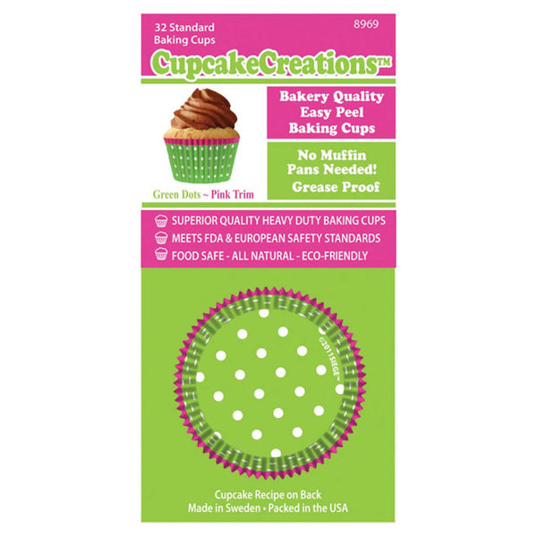 Standard Green Dots and Pink Trim Cupcake Cups 32pk