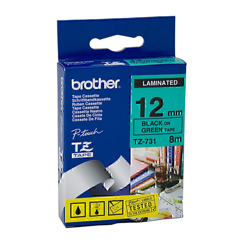 Brother Laminated Black on Green Labelling Tape