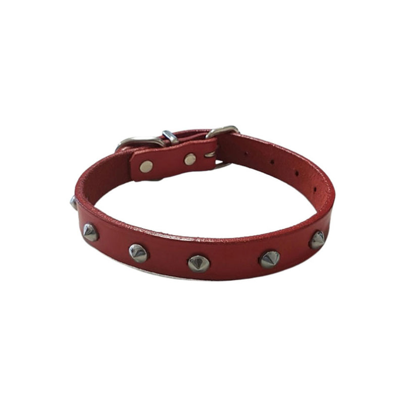 Leather Studded Collar (Red)