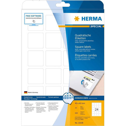 Herma Square Removable Labels 25pc (White)