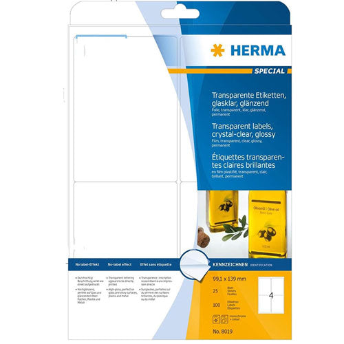 Herma Transparent Crystal-Clear Labels A4 25pc