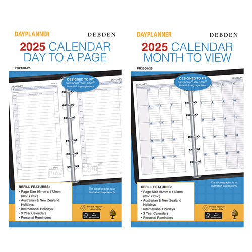 Debden Personal 6-Ring '25 Dayplanner Refill 96x172mm