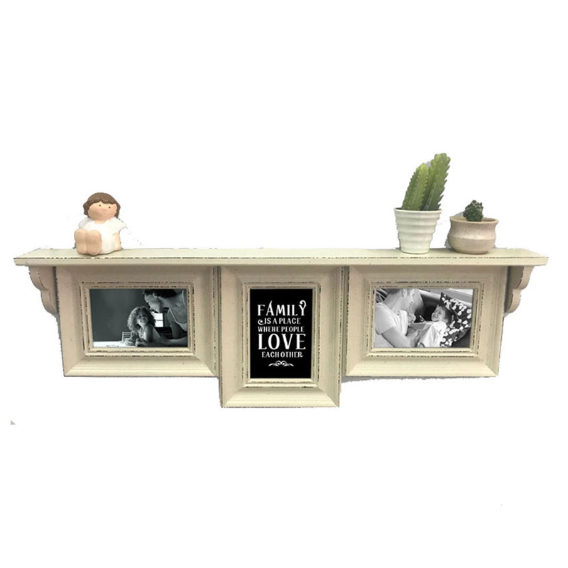 Wooden Wall Shelf w/ 3 Photo Frames (69x24.5x6.5cm)