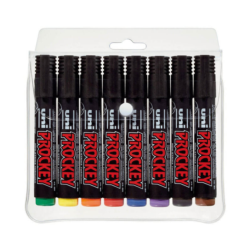 Uni Prockey Permanent Marker Assorted (Wallet of 8)