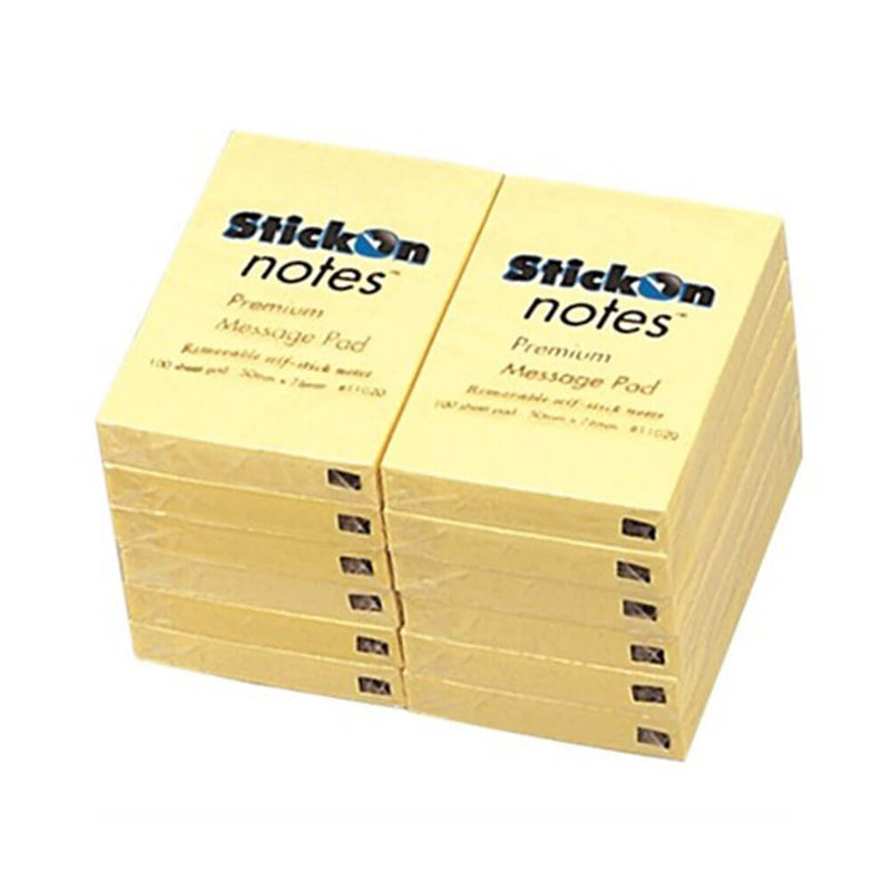 Beautone Stick On Notes Yellow 50x76mm (12pk)