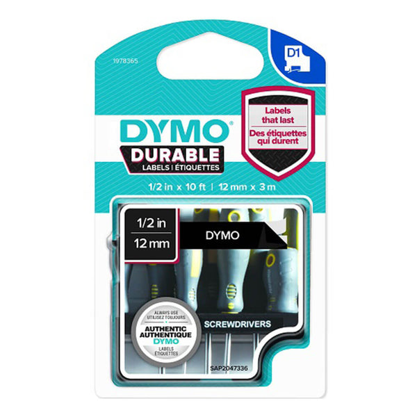 Dymo D1 Durable Label White on Black (12mmx3m)