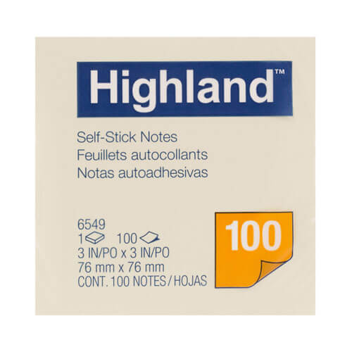 Highland Stick On Notes Yellow 12pk